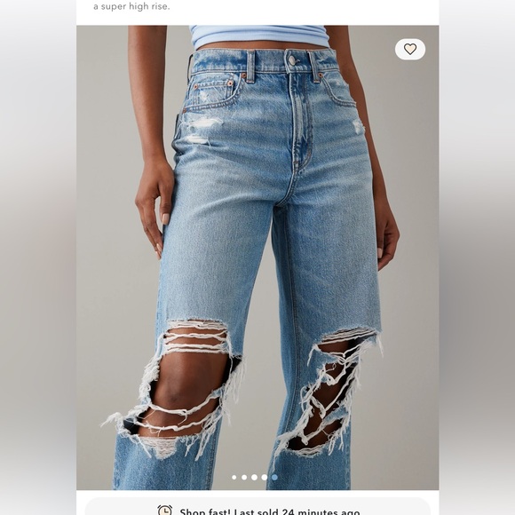 AMERICAN EAGLE highest rise ripped baggy straight jeans size 14 distressed - Picture 4 of 16